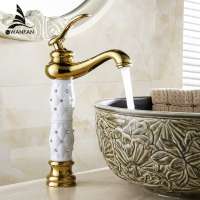 WANFAN Single Hole Euro Gold Washbasin Faucet 814K Luxury Tall Deck Mount  Basin Taps Single Handle Brass Basin Faucet