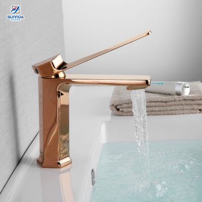 China Cheap Rose Gold Plated Sanitary Ware Bathroom Taps Single Handle Bath Sink Basin Faucet